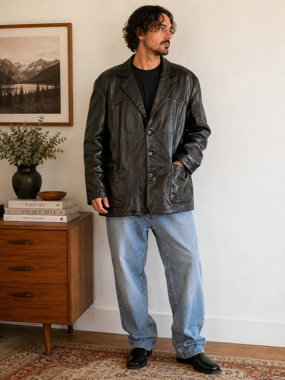 Allstate Leather Black Genuine Leather Blazer Jacket Men’s 2XL Vintage ✨